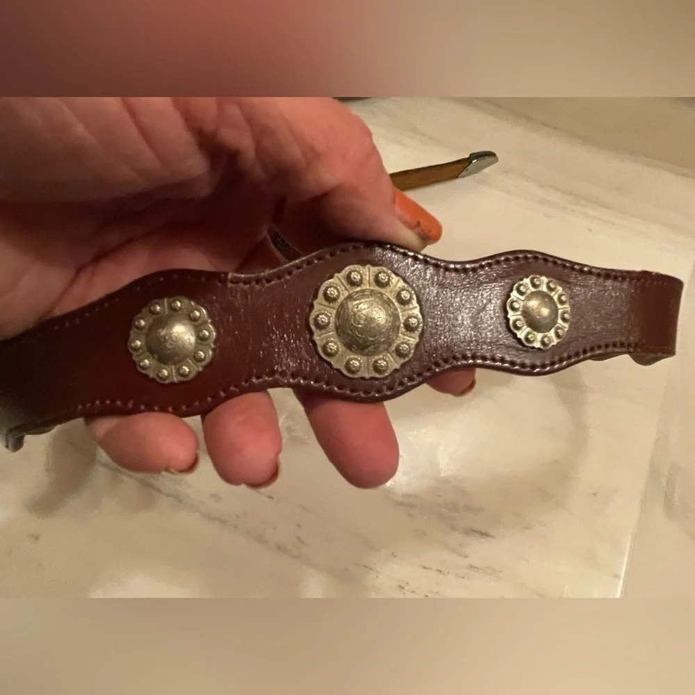 Dun Dee Brown Leather Belt w/Conchos and Montana Silver, Small Adult or Youth